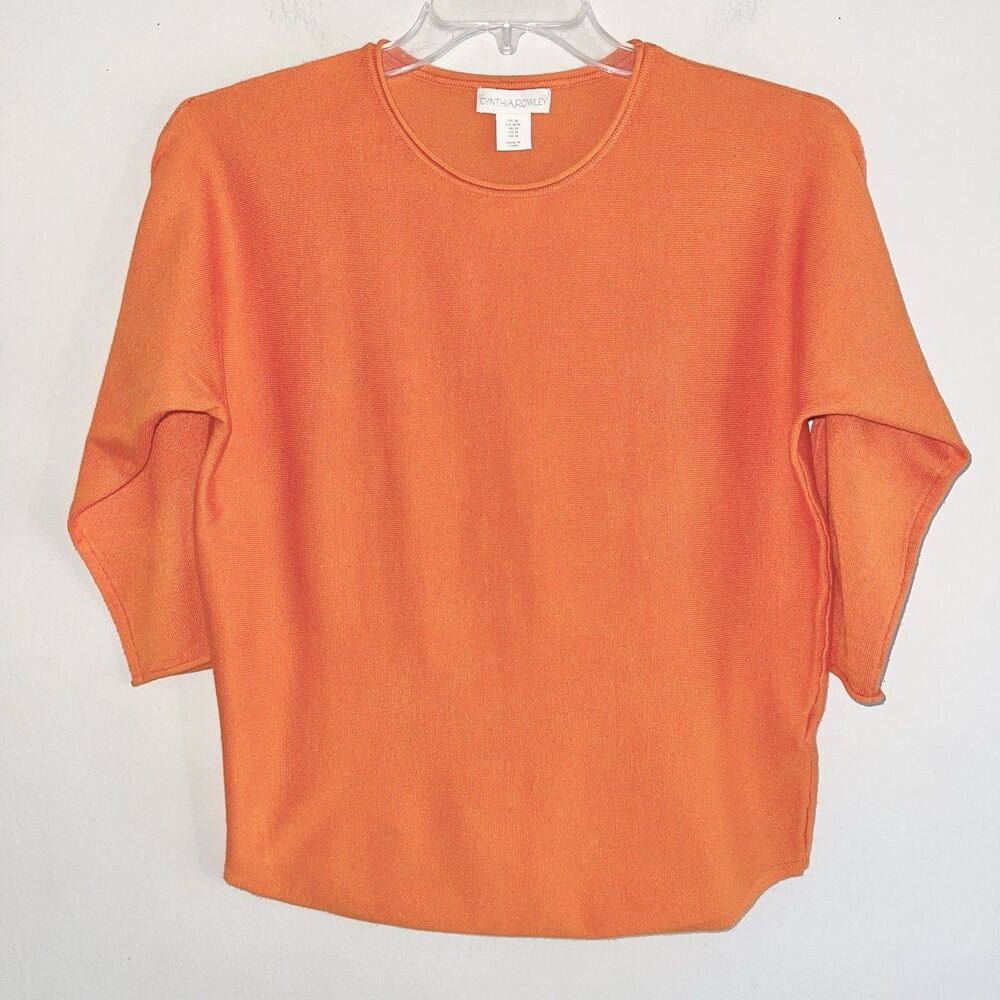 Cynthia Rowley Orange Sweater Knit Top Size M 3/4 Length Sleeves Casual